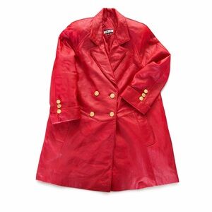 Tibor 100% Red Lambskin Leather Medium Jacket with Gold Buttons.